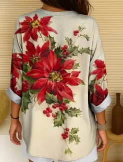 Women's Blouse Tunic V Neck Long Sleeve Boho Casual Floral Graphic Vintage Tropical Regular Tops Daily Wear Print Yellow Red Blue Purple Green Winter