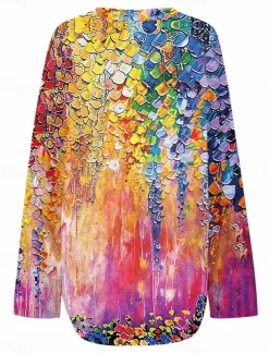 Women's Blouse Tunic V Neck Long Sleeve Boho Casual Floral Graphic Vintage Tropical Regular Tops Daily Vacation Wear Print Black Pink