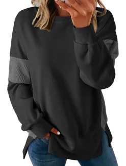 Women's Blouse Vintage Tropical Daily Long Sleeve Regular Tops Work Daily Holiday Patchwork Zipper Gray blue Black Pink Apricot Spring Fall Winter