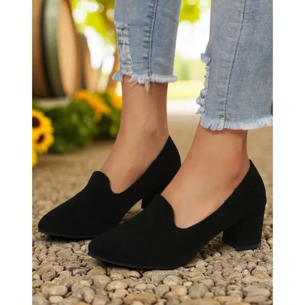 Women's Blue Block Heel Shoes– Elegant Faux Suede Pumps for Semi-Formal Gatherings, Cottage Garden Parties and Church Sundays