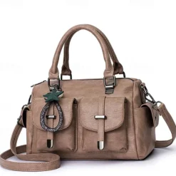 Women's Blue Faux Leather Handbag – Stylish Large Capacity Shoulder Bag with Pockets for Work & Travel