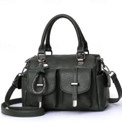 Women's Blue Faux Leather Handbag – Stylish Large Capacity Shoulder Bag with Pockets for Work & Travel