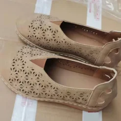 Women's Blue Slip-On Comfort Shoes with Hollow Floral Cutouts, Wide Fit Soft Sole Flats for Walking, Travel, and Casual Daily Wear