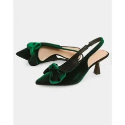 Women's Blue Velvet Pointed Toe Slingback Heels with Bow – Elegant High Heels for Formal Events and Parties