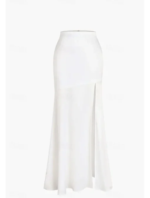 Women's Bodycon Trumpet / Mermaid Fashion Maxi High Waist Skirts Plain Split Ends Micro-elastic Party Birthday Party White Summer Polyester