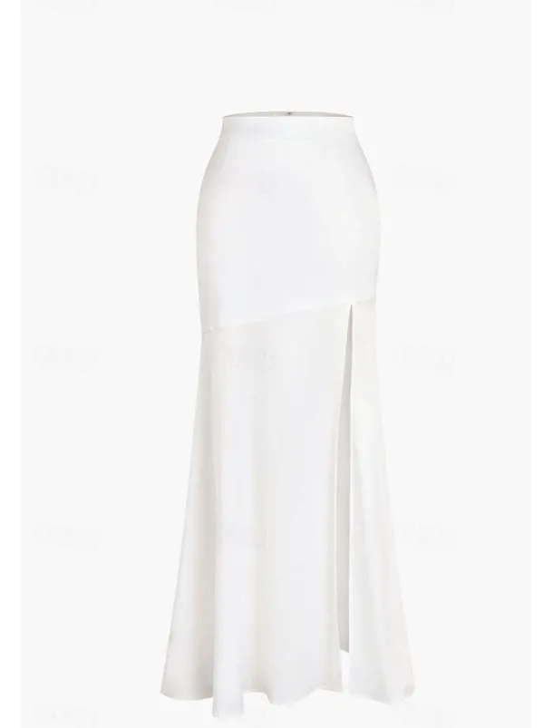 Women's Bodycon Trumpet / Mermaid Fashion Maxi High Waist Skirts Plain Split Ends Micro-elastic Party Birthday Party White Summer Polyester