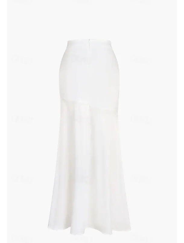 Women's Bodycon Trumpet / Mermaid Fashion Maxi High Waist Skirts Plain Split Ends Micro-elastic Party Birthday Party White Summer Polyester