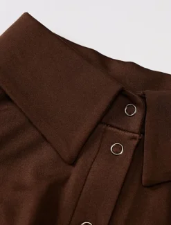 Women's Bodysuit Button Solid Color Shirt Collar Streetwear Home Street Regular Fit Long Sleeve Black Brown White S M L Spring Cold Weather