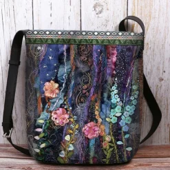 Women's Bohemian Floral Embroidered Crossbody Bag, Artistic Handmade Shoulder Bag with Colorful Flower Design, Perfect for Casual and Festival Wear