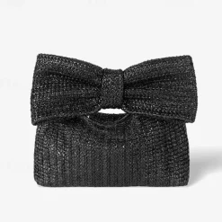 Women's Boho Chic Straw Clutch with Large Bow Detail - Perfect Summer Accessory