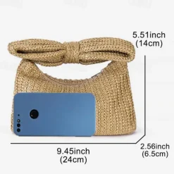Women's Boho Chic Straw Clutch with Large Bow Detail - Perfect Summer Accessory