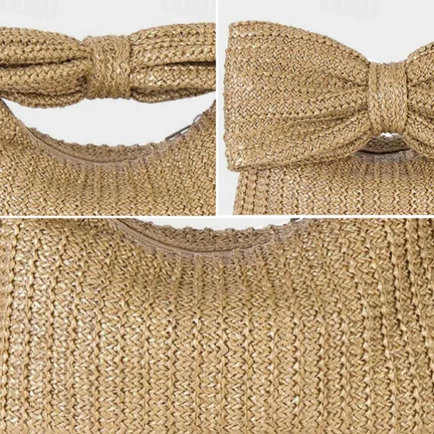 Women's Boho Chic Straw Clutch with Large Bow Detail - Perfect Summer Accessory