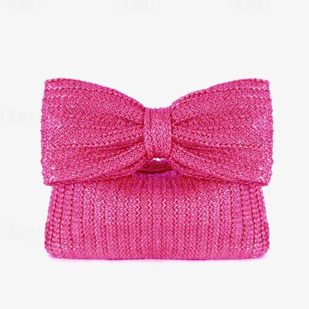 Women's Boho Chic Straw Clutch with Large Bow Detail - Perfect Summer Accessory