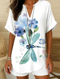 Women's Boho Shirt Graphic Bohemia Vintage Daily Sleeveless Short Sleeve V Neck Regular Tops Daily Holiday Semi Formal White Red Blue Green Beige Summer Spring