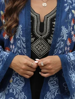 Women's Boho Shirt Shrugs Floral Flower Casual Boho Long Sleeve Bell Sleeve Asymmetrical Regular Tops Valentine's Day Work Daily Embroidered Blue All Seasons