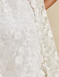 Women's Bolero Lace Embroidered Elegant Floral Formal Regular Crewneck Loose Fit 3/4 Length Sleeve Outerwear White Summer Spring Fall Winter