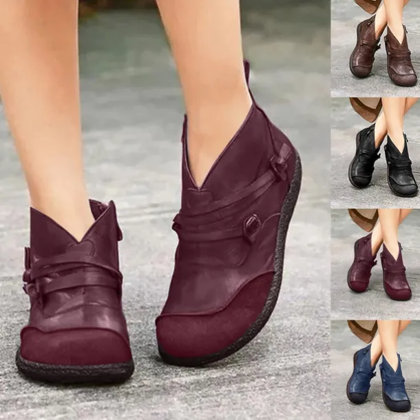 Women's Boots Comfort Shoes Zipper Low Heel Round Toe Vintage Minimalism PU Zipper Black Burgundy Blue