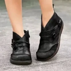 Women's Boots Comfort Shoes Zipper Low Heel Round Toe Vintage Minimalism PU Zipper Black Burgundy Blue