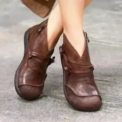 Women's Boots Comfort Shoes Zipper Low Heel Round Toe Vintage Minimalism PU Zipper Black Burgundy Blue