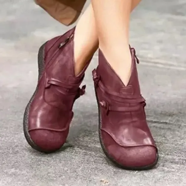 Women's Boots Comfort Shoes Zipper Low Heel Round Toe Vintage Minimalism PU Zipper Black Burgundy Blue