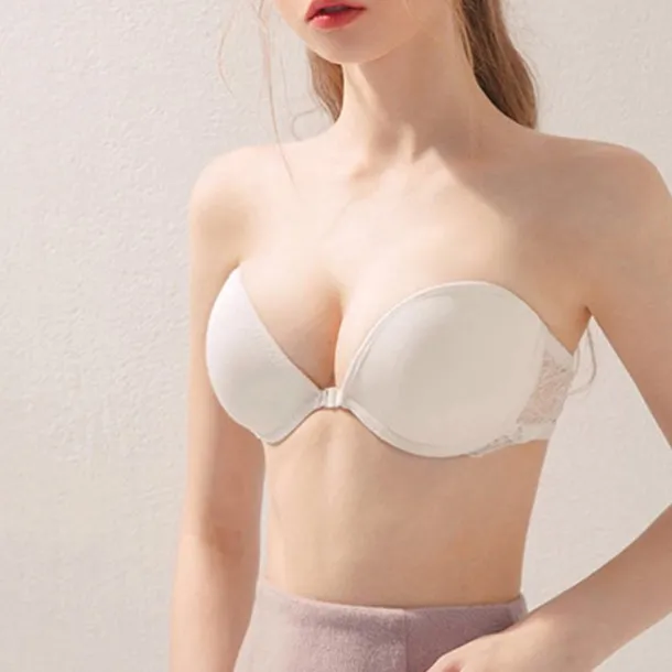 Women's Bras & Bralettes Tube Bra Strapless Demi Cup Solid Color V Neck Stretchy Breathable Invisible Casual Daily Nylon White / 1 PC Home Outfits