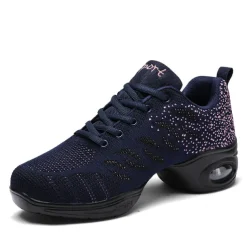 Women's Breathable Flyknit Dance Sneakers with Air Cushion Sole – Lightweight Jazz Fitness Shoes for Zumba, Workout, or Casual Wear