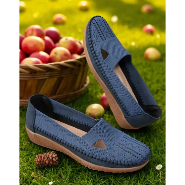Women's Breathable Flyknit Cut-Out Loafers – Lightweight Casual Slip-On Shoes for Gardening and Outdoor Activities