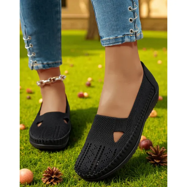 Women's Breathable Flyknit Cut-Out Loafers – Lightweight Casual Slip-On Shoes for Gardening and Outdoor Activities