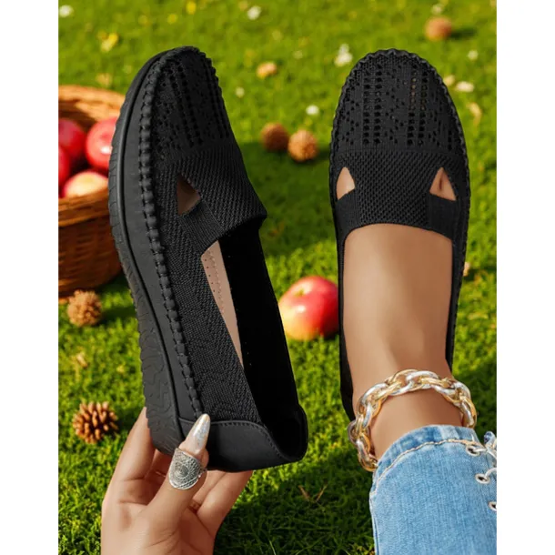 Women's Breathable Flyknit Cut-Out Loafers – Lightweight Casual Slip-On Shoes for Gardening and Outdoor Activities