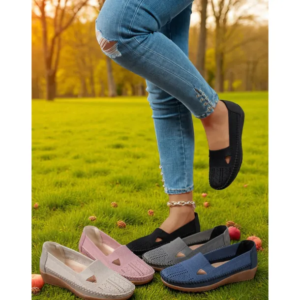 Women's Breathable Flyknit Cut-Out Loafers – Lightweight Casual Slip-On Shoes for Gardening and Outdoor Activities
