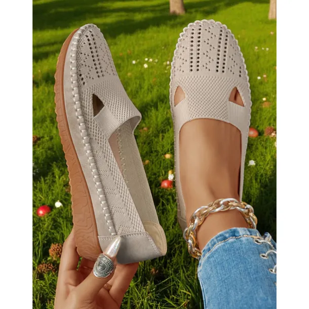 Women's Breathable Flyknit Cut-Out Loafers – Lightweight Casual Slip-On Shoes for Gardening and Outdoor Activities