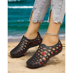 Women's Breathable Hollow Out Beach Shoes - Lightweight Slip-On Water Shoes for Beach & Outdoor Activities