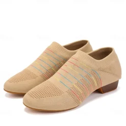 Women's Breathable Knit Jazz Dance Shoes – Lightweight Slip-On Soft Sole Ballroom Sneakers for Latin, Ballet, and Fitness Training