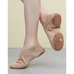 Women's Breathable Knit Low-Cut Practice Dance Shoes with Non-Slip Suede Sole, Lightweight Jazz and Ballet Training Footwear