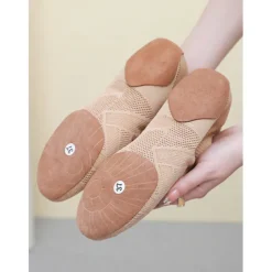 Women's Breathable Knit Low-Cut Practice Dance Shoes with Non-Slip Suede Sole, Lightweight Jazz and Ballet Training Footwear