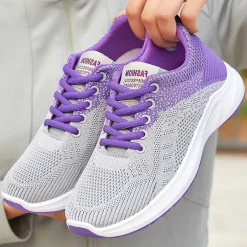 Women's Breathable Knit Running Shoes – Lightweight Lace-Up Sneakers for Walking, Gym & Casual Sports