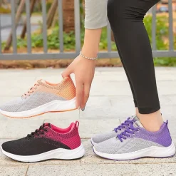 Women's Breathable Knit Running Shoes – Lightweight Lace-Up Sneakers for Walking, Gym & Casual Sports