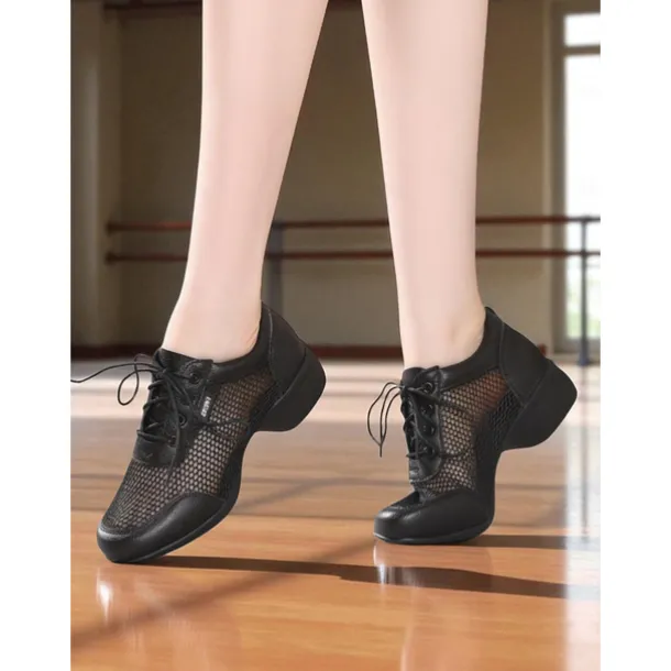 Women's Breathable Mesh Jazz Dance Sneakers - Lightweight Lace-Up Shoes for Professional Practice and Performance