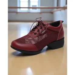 Women's Breathable Mesh Jazz Dance Sneakers - Lightweight Lace-Up Shoes for Professional Practice and Performance