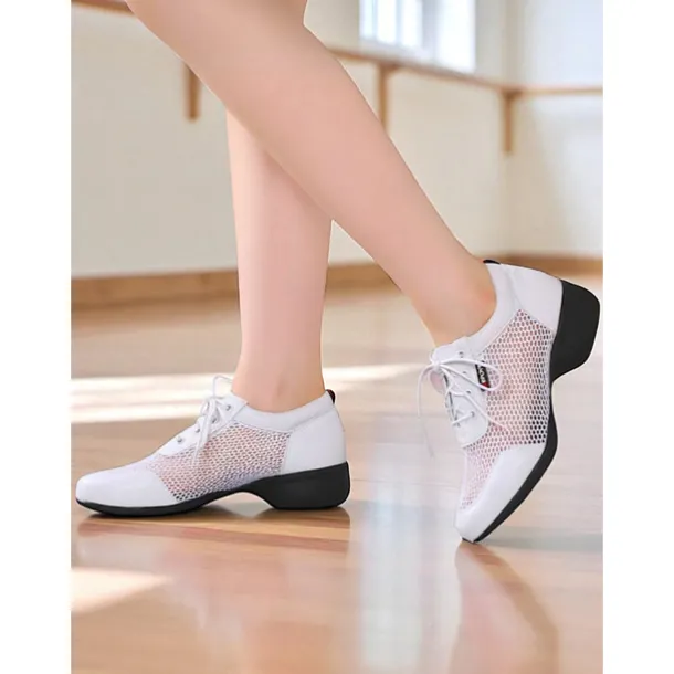 Women's Breathable Mesh Jazz Dance Sneakers - Lightweight Lace-Up Shoes for Professional Practice and Performance