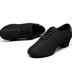 Women's Breathable Mesh Jazz Dance Shoes with Lace-Up Design and Comfortable Heeled Sole for Ballroom and Practice Sessions