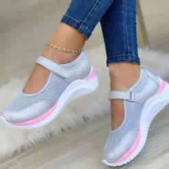 Women's Breathable Mesh Mary Jane Sneakers with Velcro Strap – Lightweight Casual Walking Shoes