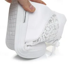 Women's Breathable Wedge Sneakers with Lace Panel – Comfortable Lace-Up High-Top Shoes for Casual Outings and Summer Wear