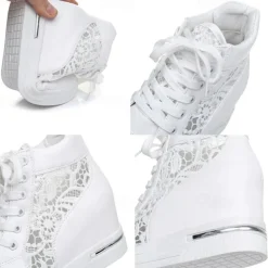 Women's Breathable Wedge Sneakers with Lace Panel – Comfortable Lace-Up High-Top Shoes for Casual Outings and Summer Wear