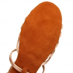 Women's Bronze Satin Latin Dance Shoes with Soft Suede Sole - Strappy Open Toe Low Heel Ballroom Sandals with Ankle Buckle for Salsa and Tango