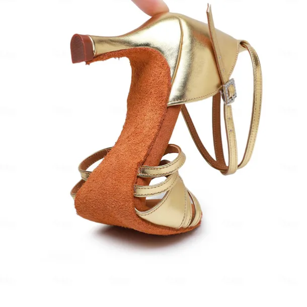 Women's Bronze Satin Latin Dance Shoes – Strappy Ballroom Sandals with Suede Sole & Adjustable Ankle Strap for Salsa & Performance