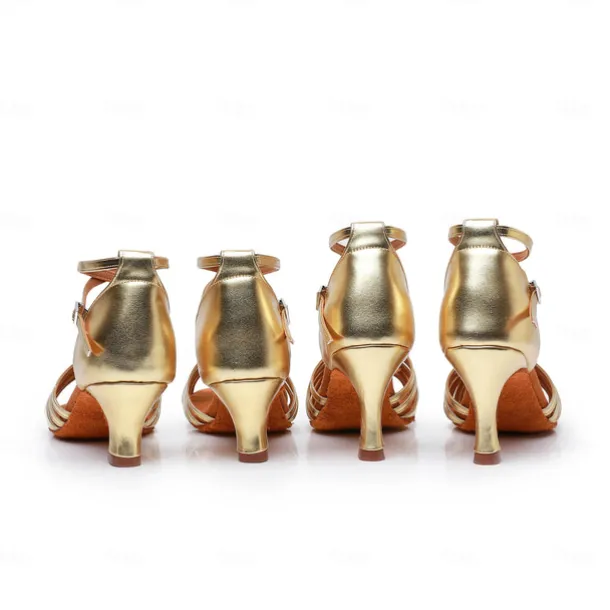 Women's Bronze Satin Latin Dance Shoes – Strappy Ballroom Sandals with Suede Sole & Adjustable Ankle Strap for Salsa & Performance