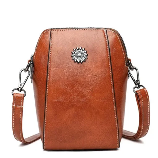 Women's Brown Faux Leather Crossbody Bag – Stylish Sunflower Design with Adjustable Strap for Daily Use, Travel & Casual Outings