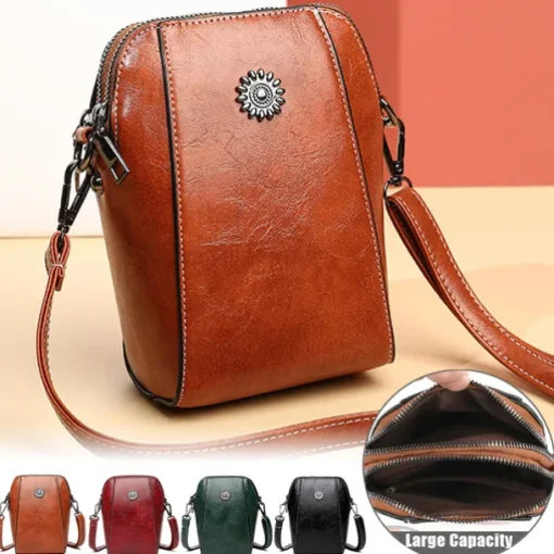 Women's Brown Faux Leather Crossbody Bag – Stylish Sunflower Design with Adjustable Strap for Daily Use, Travel & Casual Outings