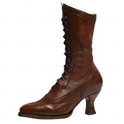 Women's Brown Faux Leather Victorian Lace-Up Boots with Low Heel - Classic and Elegant for Cosplay, Costume Parties, and Vintage-Inspired Outfits
